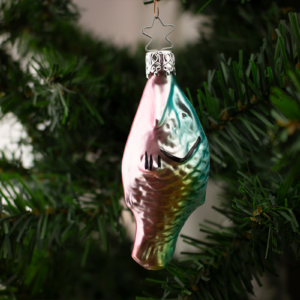 Turquoise Fish, Vintage Old World Glass Christmas Ornament