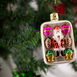 Santa and Christmas Ornaments Box, Vintage Old World Glass Christmas Ornament