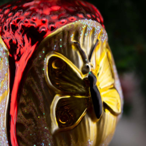 Big Gold Tulip with a Butterfly, Vintage Old World Glass Christmas Ornament