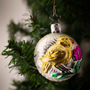 Canary and a Pink Flower,Vintage Old World Glass Christmas Ornament
