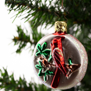 Cardinal, Red, Half Round, Vintage Old World Glass Christmas Ornament