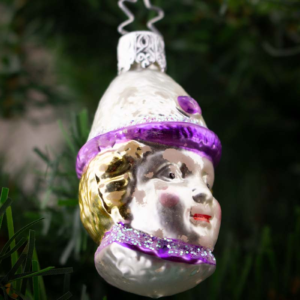 Clown, Silver With Purple Trim,Vintage Old World Glass Christmas Ornament