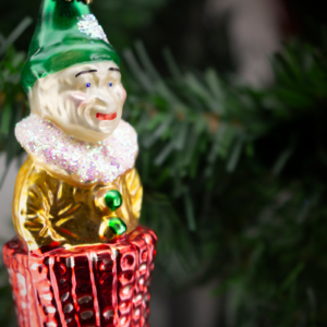 Clown in a stocking,  Vintage Old World Glass Christmas Ornament