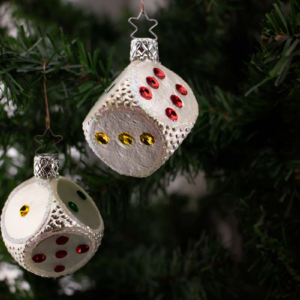 Dice, silver, Vintage Old World Glass Christmas Ornament