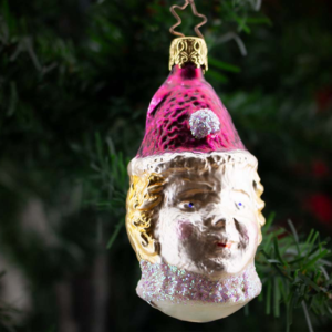Clown in a Burgundy hat, Vintage Old World Glass Christmas Ornament