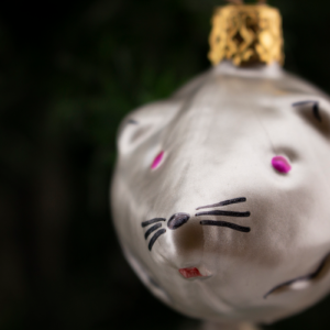 Grey Mouse with Rabbit Fur Tail, Vintage Old World Glass Christmas Ornament