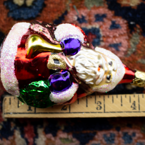 Large Santa with Pack, Purple Gloves, four inch, Vintage Old World Glass Christmas Ornament