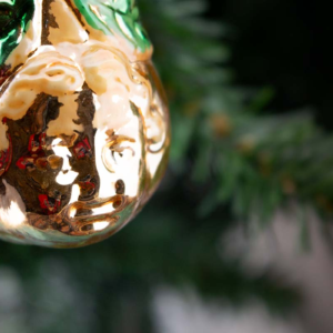 Golden Pear with face, Angel Face, Vintage Old World Glass Christmas Ornament