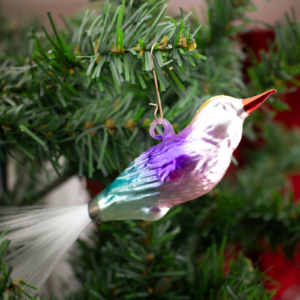 Rare, Silver Bird with Angel Hair Tail, Vintage Old World Glass Christmas Ornament