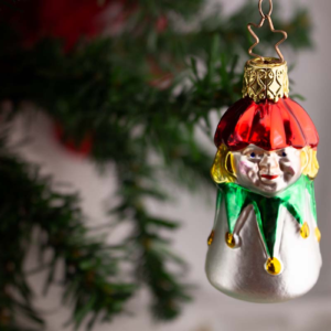 The Jester, Little Boy in a red hat, Vintage Old World Glass Christmas Ornament