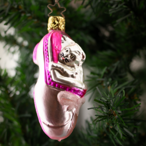 Kitten in a Pink Slipper, Vintage Old World Glass Christmas Ornament
