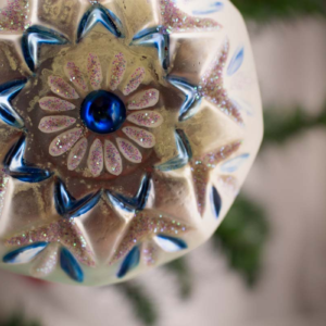 Blue Faceted Medallion, Vintage Old World Glass Christmas Ornament
