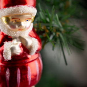 Little girl in a red Snow Suit, Vintage Old World Glass Christmas Ornament