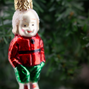 Little Tyrolean Boy, Red coat green pants, Vintage Old World Glass Christmas Ornament