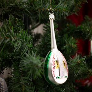 Large Mandolin,Silver,Five Inch, Vintage Old World Glass Christmas Ornament