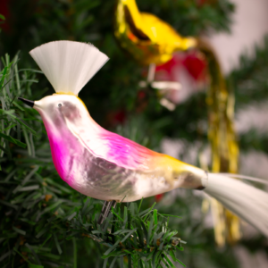 Clip on, Red Bird with Angel Hair Mohawk and Angel Hair Tail, Vintage Old World Glass Christmas Ornament