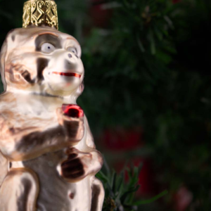Monkey with an Apple, Vintage Old World Glass Christmas Ornament