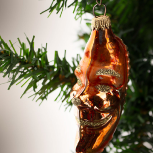 Orange Moon Man, Large, Four inch, Vintage Old World Glass Christmas Ornament