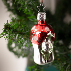 Mushroom Gnome, Elf, Silver, Vintage Old World Glass Christmas Ornament