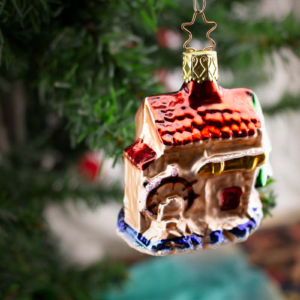 Old Mill, water Wheel, Village, Vintage Old World Glass Christmas Ornament