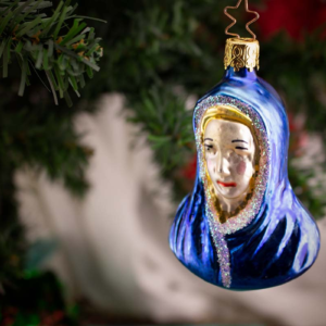 Virgin Mary Head,Blue,Vintage Old World Glass Christmas Ornament