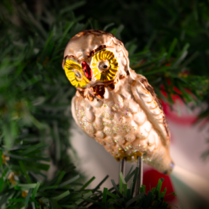Clip on, Owl with Angel Hair Tail, Vintage Old World Glass Christmas Ornament