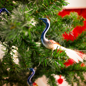 Clip on, Peacock with Angel Hair Tail, Vintage Old World Glass Christmas Ornament