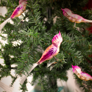 Clip on, Pink Cockatoo with Angel Hair Tail,Vintage Old World Glass Christmas Ornament