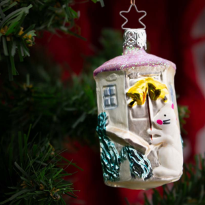 Bunny House, Vintage Old World Glass Christmas Ornament