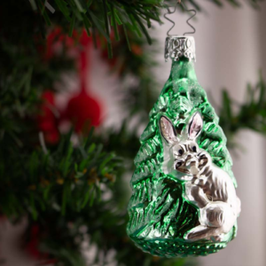 Tree with Rabbit, Vintage Old World Glass Christmas Ornament