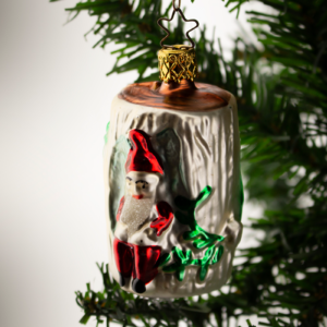 Gnome is a stump, Vintage Old World Christmas Glass Ornament