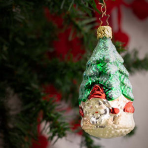 Santa under the Tree, Vintage Old World Glass Christmas Ornament