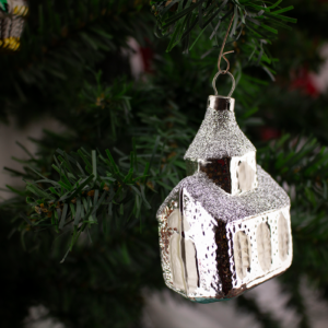 Silver Church, Vintage Old World Glass Christmas Ornament