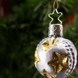 Small, Gold Star Ball, Vintage Old World Glass Christmas Ornament