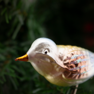 Clip on,White bird, with Red and yellow wings, Angel Hair Tail, Vintage Old World Glass Christmas Ornament