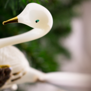 Clip on, White Swan  with Angel Hair Tail, Vintage Old World Glass Christmas Ornament