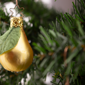 Little Pear, with cloth leaf,Vintage Old World Glass Christmas Ornament